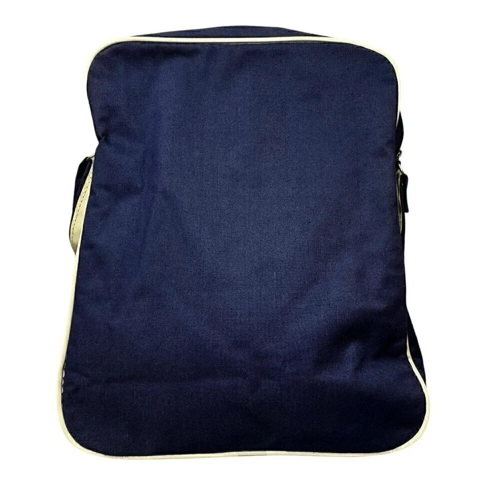 VTG 70s German Royal Travel Canvas Shoulder Tote Crossbody Bag Navy & White